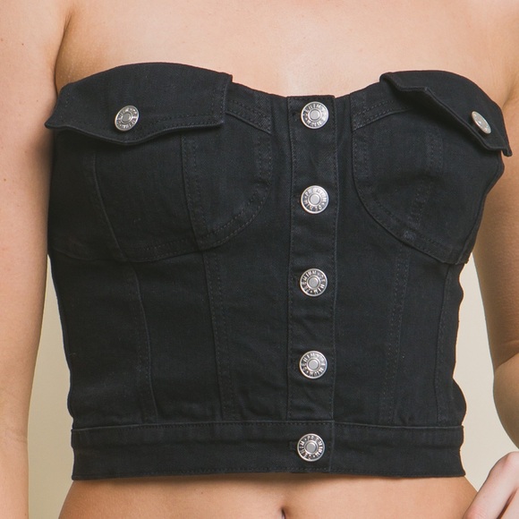 19 Denim Strapless Button Vest Top - Picture 1 of 5